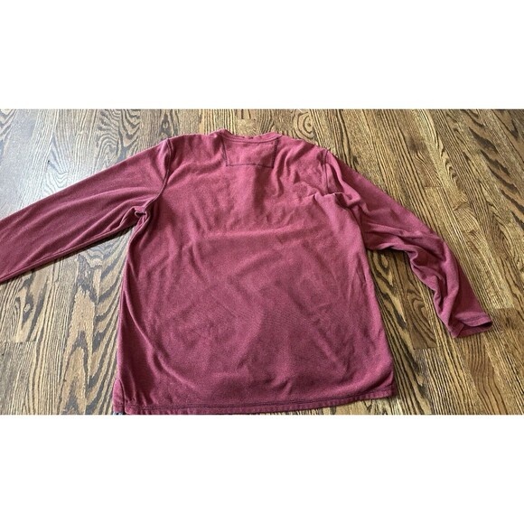 LL Bean Sweater Mens Large Red‎ Maroon Stripe Henley Fleece Pocket Outdoor EUC - Picture 8 of 8